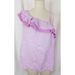 NWT Anthropologie Holding Horses Ruffled Linen One Shoulder Top Pink Womens XL